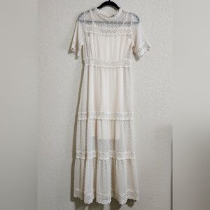 Swiss Dot Crochet Lace Trim Dress By Chelsea & Violet In Size Small | EUC